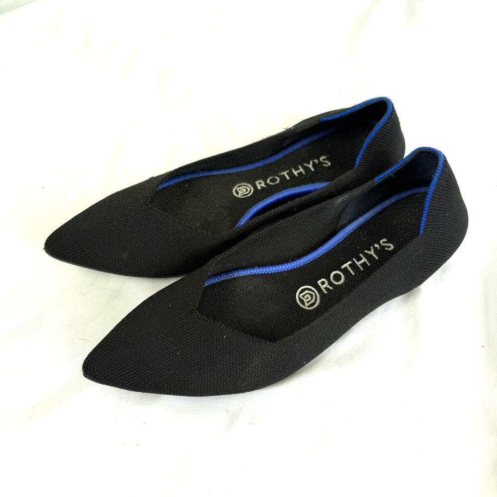 Rothy's Women's Pointed Black Flats with Blue Trim